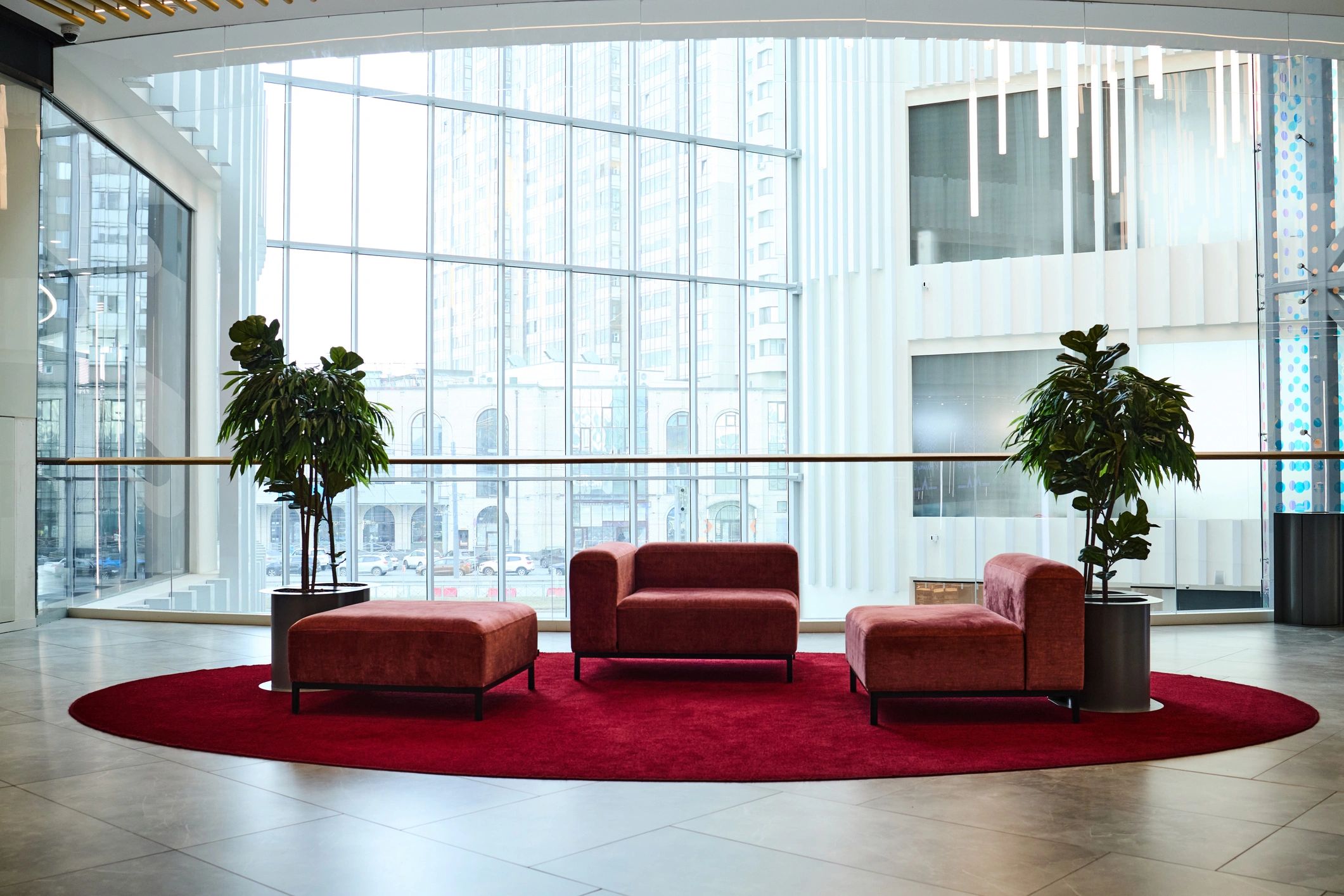 Modern office lobby seating area